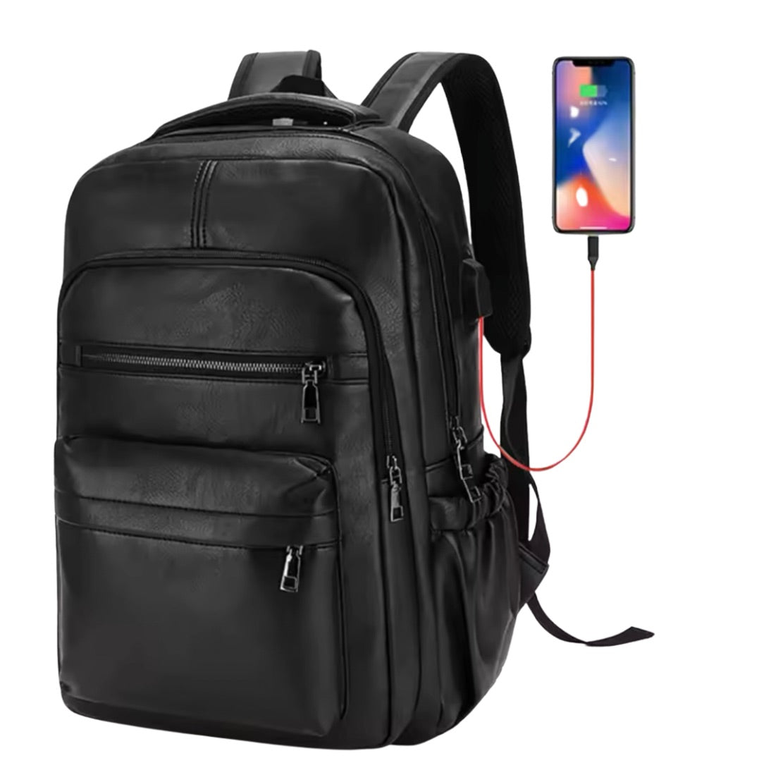 "EliteCharge“ PU-Leder Laptop-Rucksack - Hochwertiger USB-Lade-Rucksack